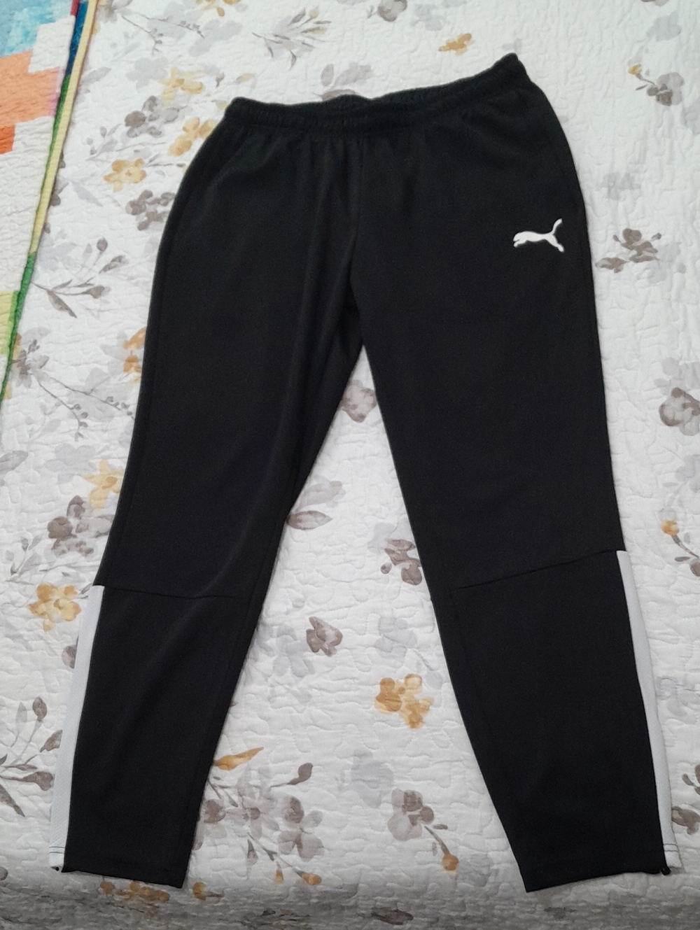 Puma Black Joggers with White Logo and Side Stripes